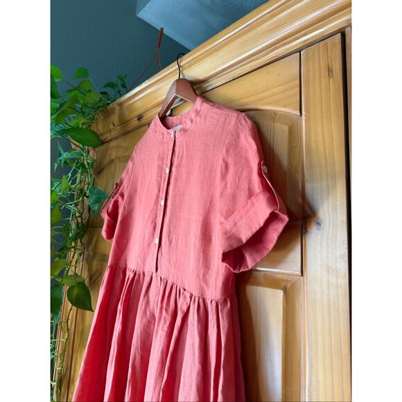 Boho Linen Maxi Dress by HELSOL, Coral, Handmade in Mexico - Picture 6 of 14